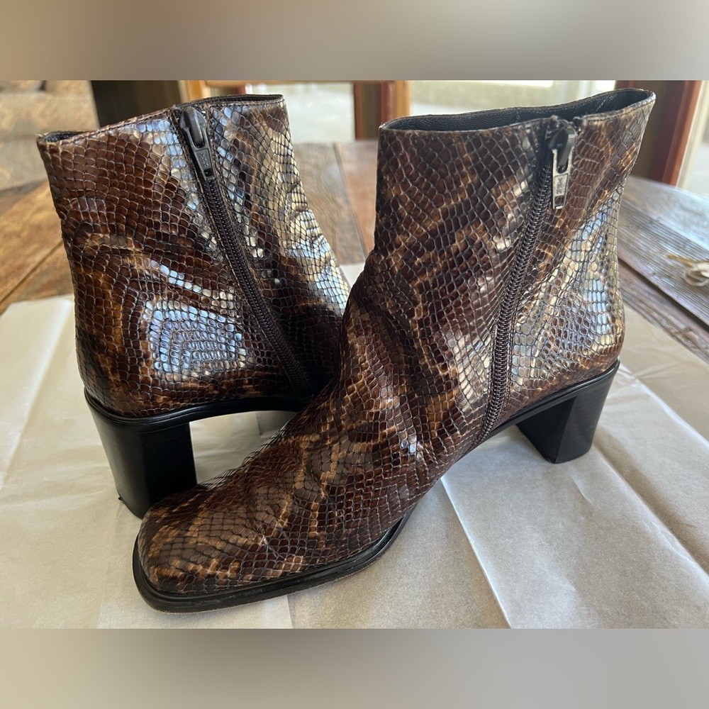 Via Spiga Snakeskin Ankle Boots, Square Toe, Size 8